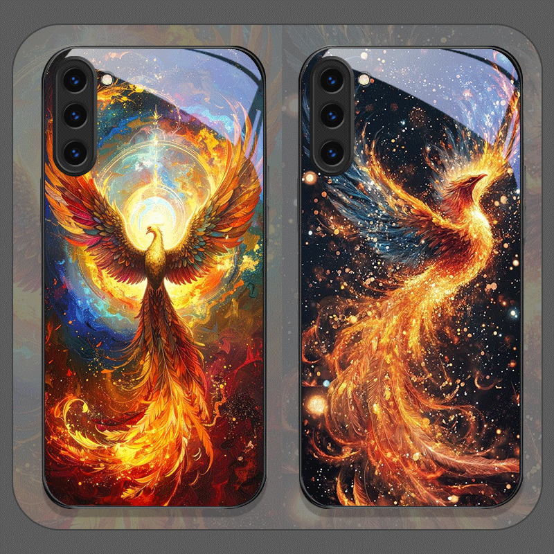 Samsung Galaxy S24 - Esthetische Phoenix Fire Feather Patroon Gehard